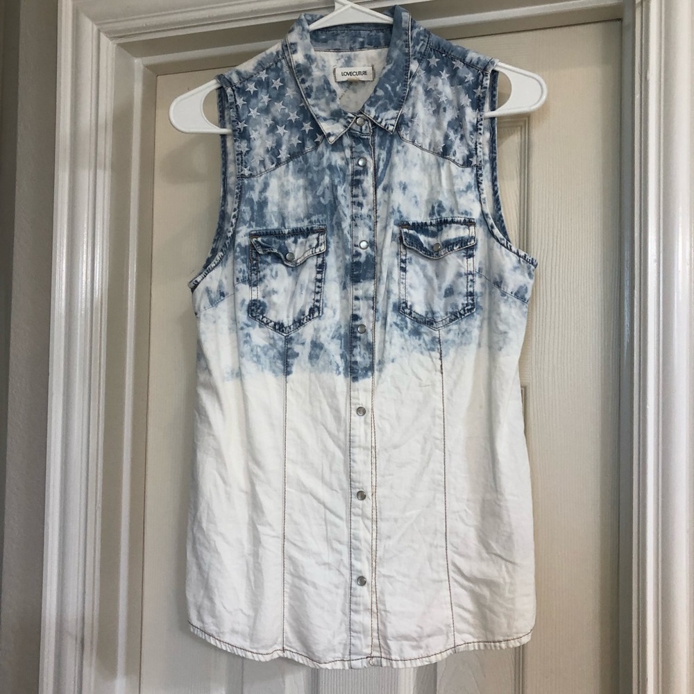 Ombré wash denim button up tank